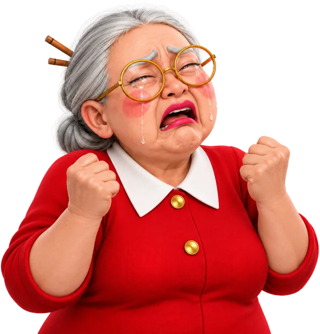 Auntie crying with clenched fists