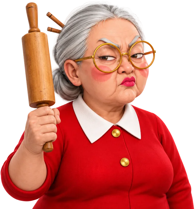 Auntie raising a rolling pin