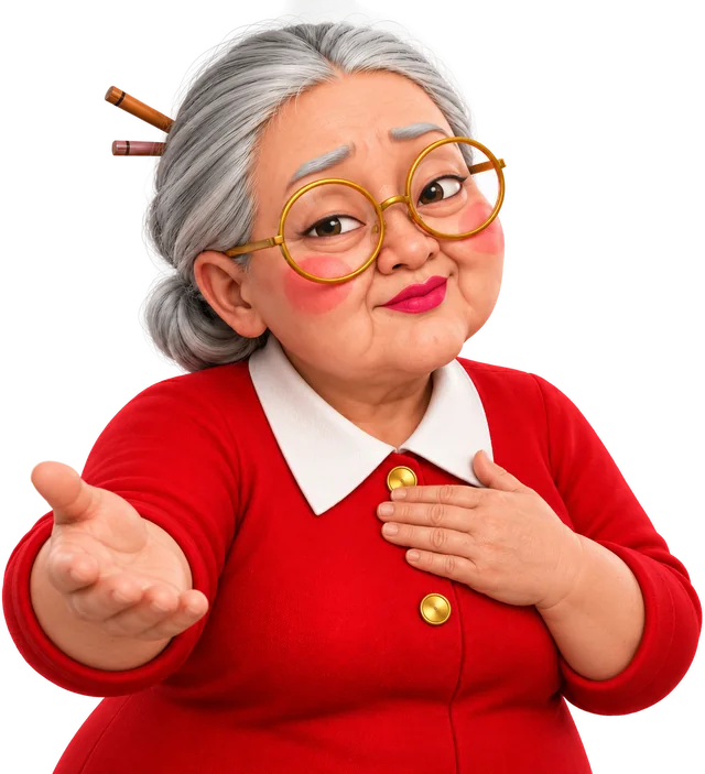 Auntie with an open hand, inviting you in